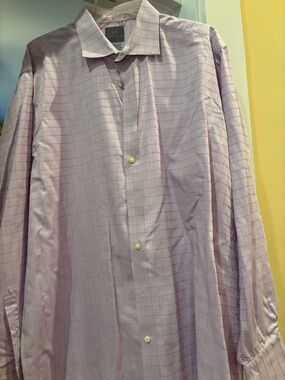 Thomas Dean Lilac Windowpane Dress Shirt
